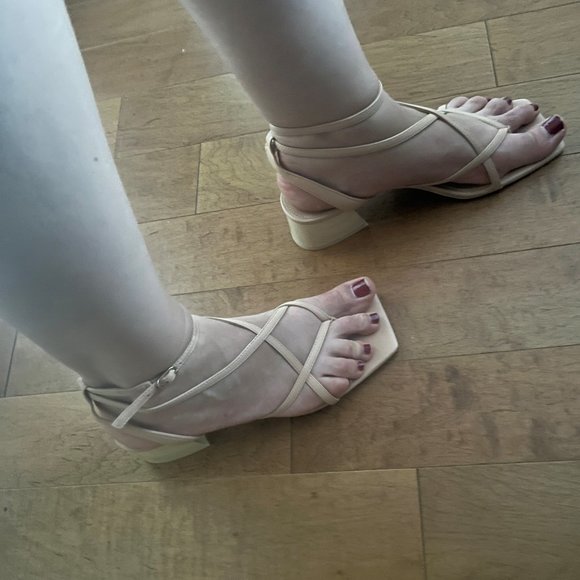 Vince Camuto Beige Slingback Block Heeled Sandal - Picture 4 of 7